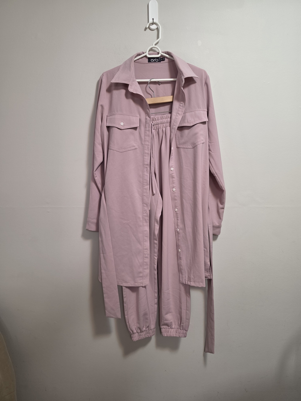 orb Mauve Pink Button-Down Shirt Jacket Plus Jogger Pant Set